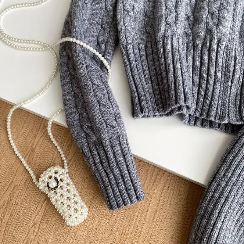 セットアップ トップス+スカート 2色展開 ニット フード付き