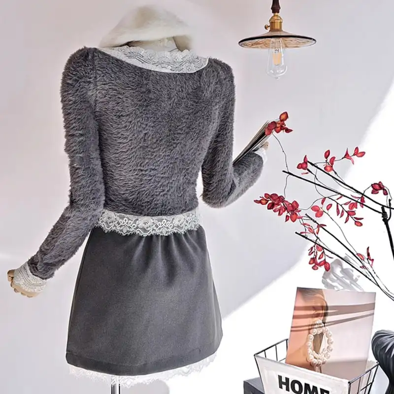 セットアップ トップス+スカート レース 花飾り スウィート