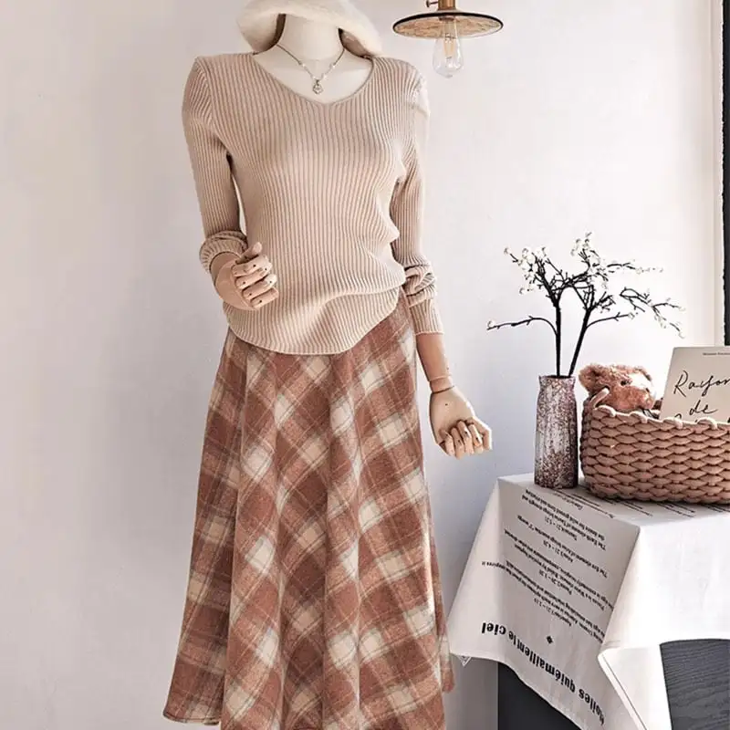 セットアップ 3点セット ニット ハイウエスト 気質 チェック柄