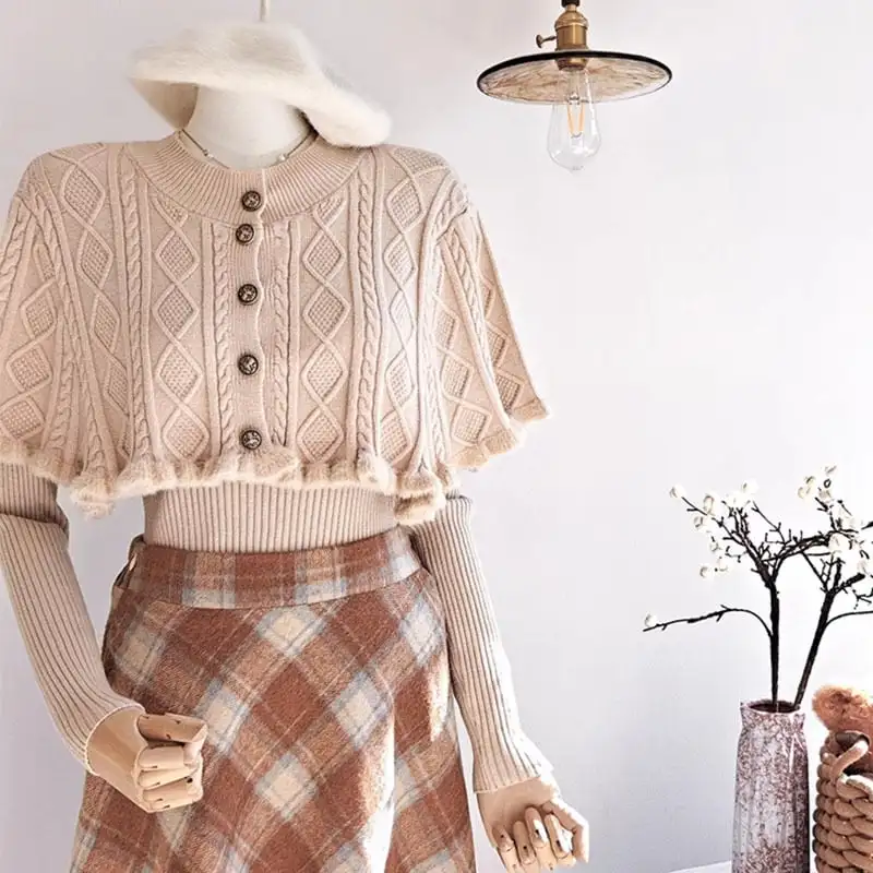 セットアップ 3点セット ニット ハイウエスト 気質 チェック柄