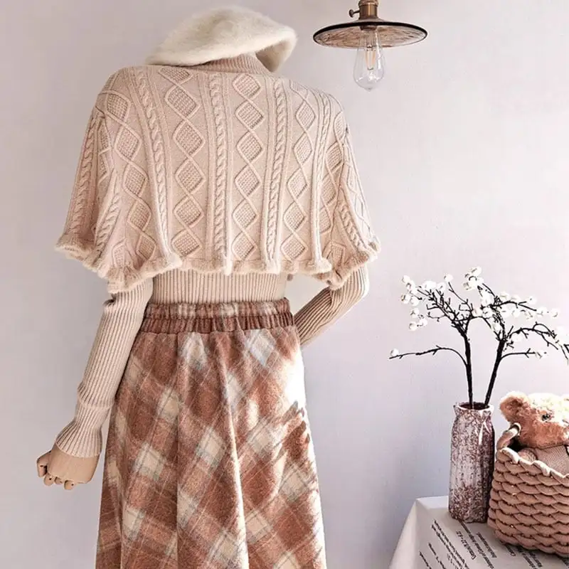 セットアップ 3点セット ニット ハイウエスト 気質 チェック柄