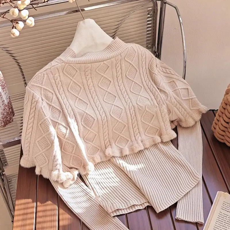 セットアップ 3点セット ニット ハイウエスト 気質 チェック柄