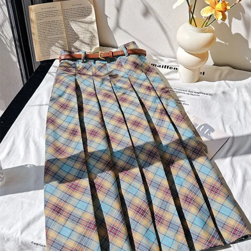 セットアップ トップス+スカート ニット ハイウエスト チェック柄