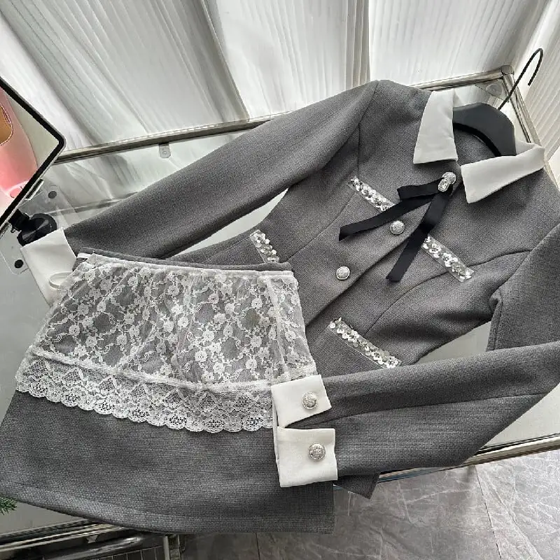 セットアップ トップス+スカート POLOネック レース 洗練される