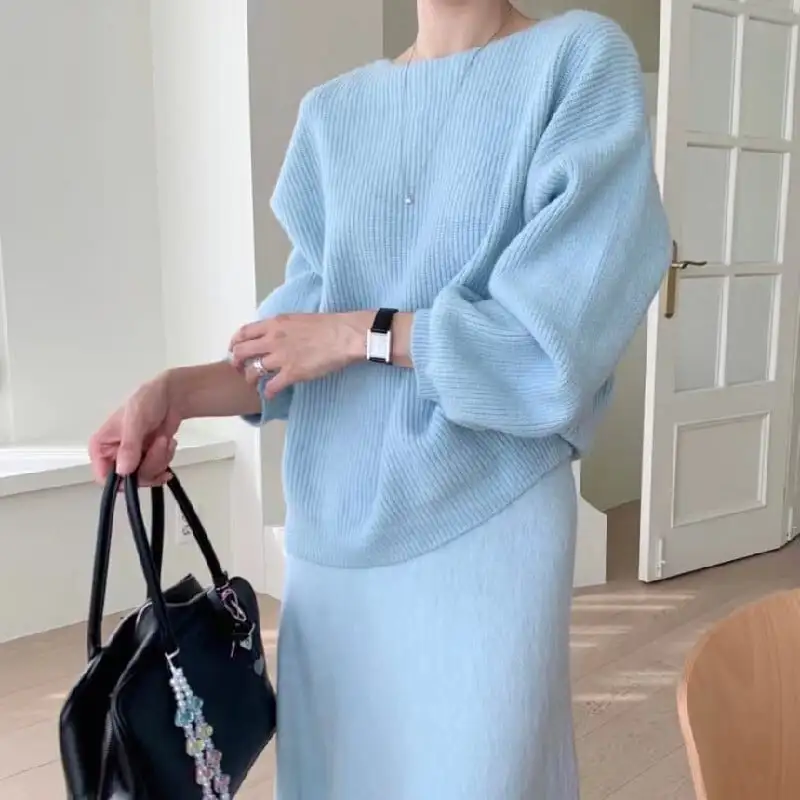 セットアップ ３色展開 トップス+スカート ニット 無地