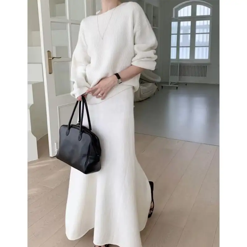 セットアップ ３色展開 トップス+スカート ニット 無地