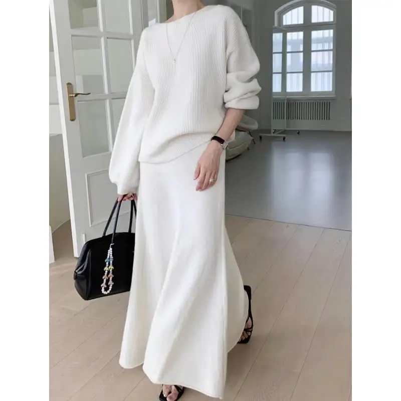 セットアップ ３色展開 トップス+スカート ニット 無地