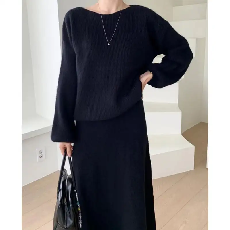 セットアップ ３色展開 トップス+スカート ニット 無地