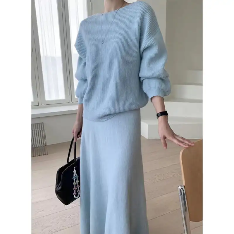 セットアップ ３色展開 トップス+スカート ニット 無地