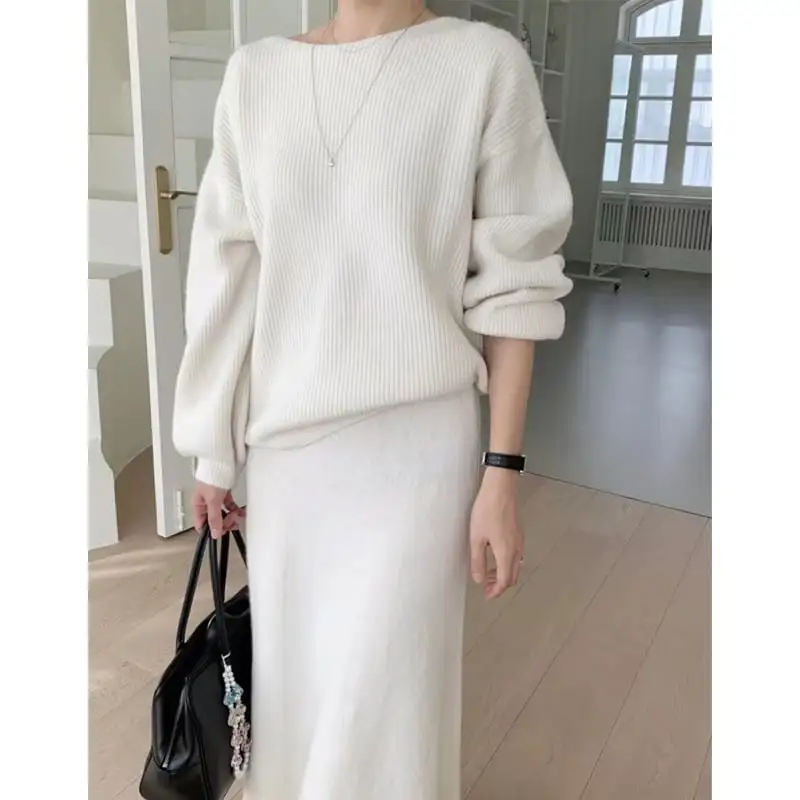 セットアップ ３色展開 トップス+スカート ニット 無地