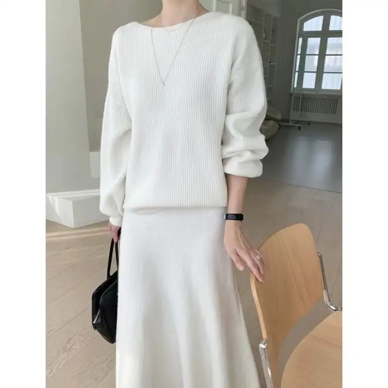 セットアップ ３色展開 トップス+スカート ニット 無地