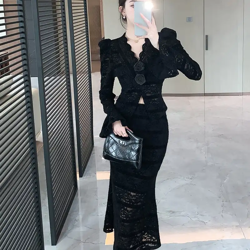 セットアップ トップス+スカート レース フィッシュテール