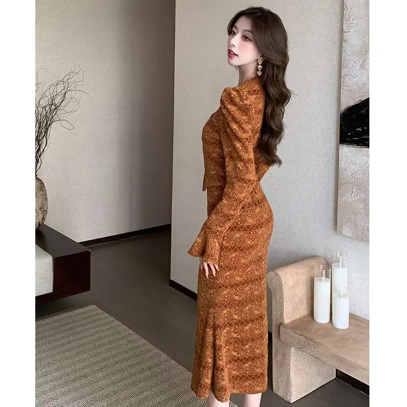 セットアップ トップス+スカート レース フィッシュテール