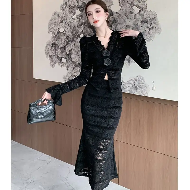 セットアップ トップス+スカート レース フィッシュテール