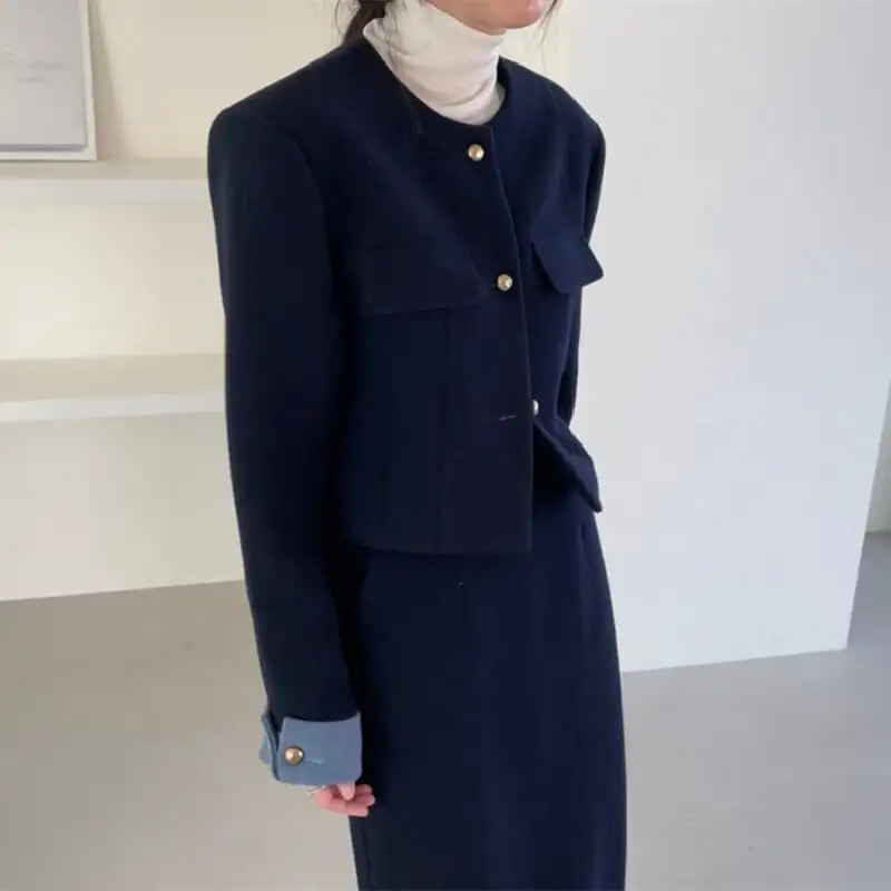 セットアップ ジャケット+スカート 2色展開 エレガント 通勤 スリット 長袖