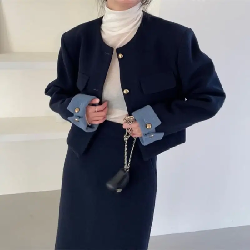 セットアップ ジャケット+スカート 2色展開 エレガント 通勤 スリット 長袖