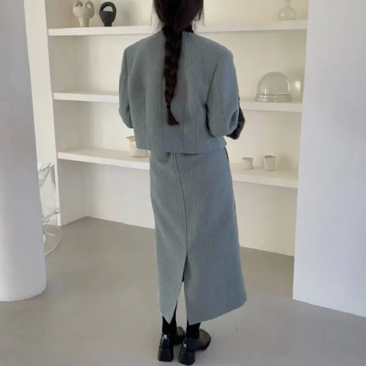 セットアップ ジャケット+スカート 2色展開 エレガント 通勤 スリット 長袖