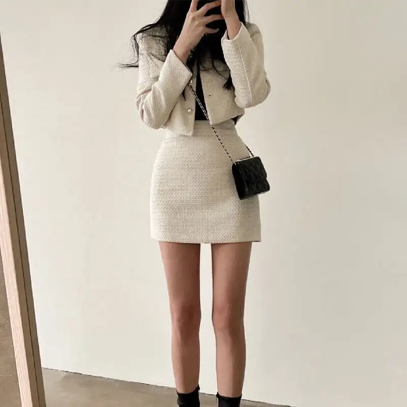 セットアップ ジャケット+スカート 2色展開 ツイード 気質満点