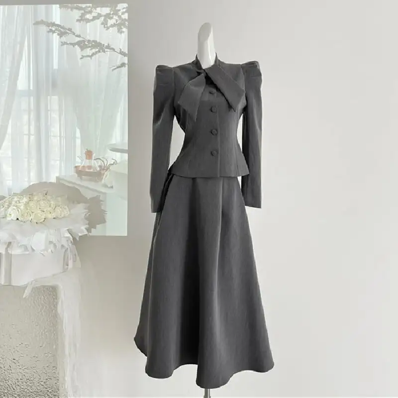 セットアップ ジャケット+スカート エレガント 肩パフ 長袖