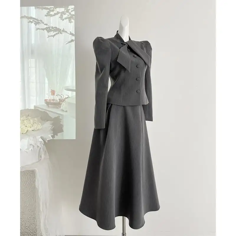 セットアップ ジャケット+スカート エレガント 肩パフ 長袖