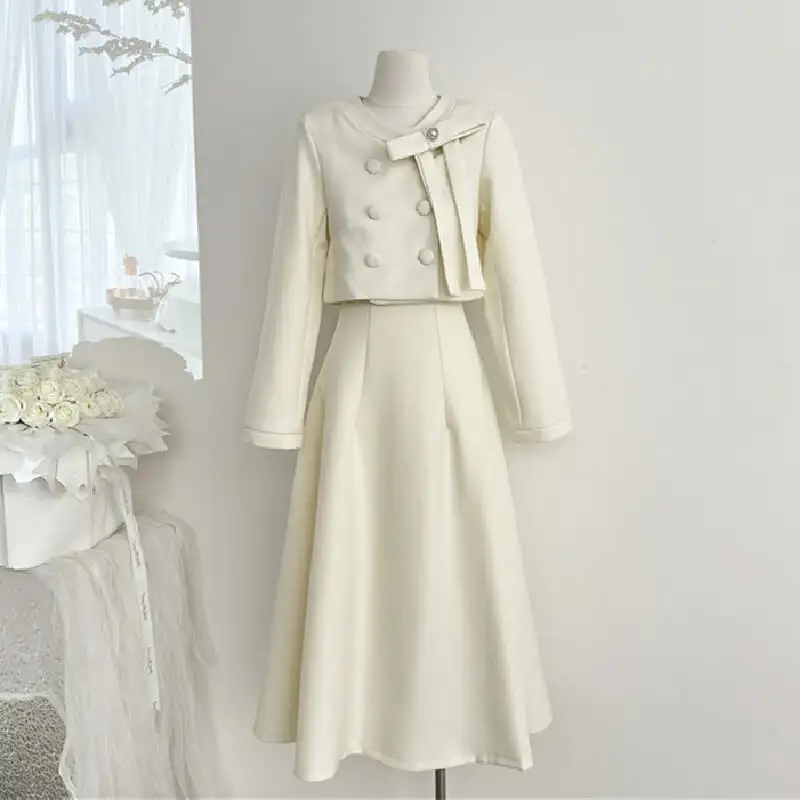 セットアップ ジャケット+スカート 大振裾 長袖 ダブルブレスト 気質アップ