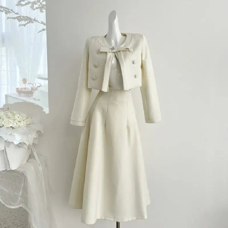 セットアップ ジャケット+スカート 大振裾 長袖 ダブルブレスト 気質アップ