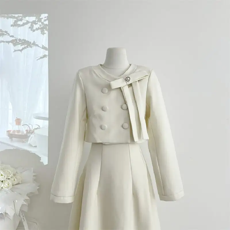 セットアップ ジャケット+スカート 大振裾 長袖 ダブルブレスト 気質アップ