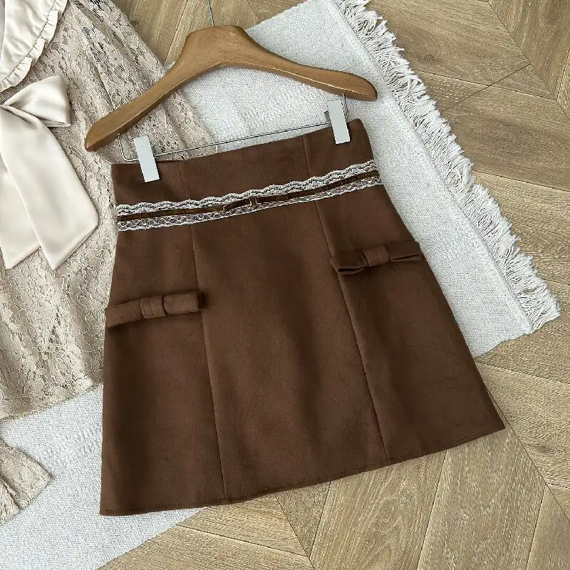 セットアップ トップス+スカート レース リボン スウィート 長袖