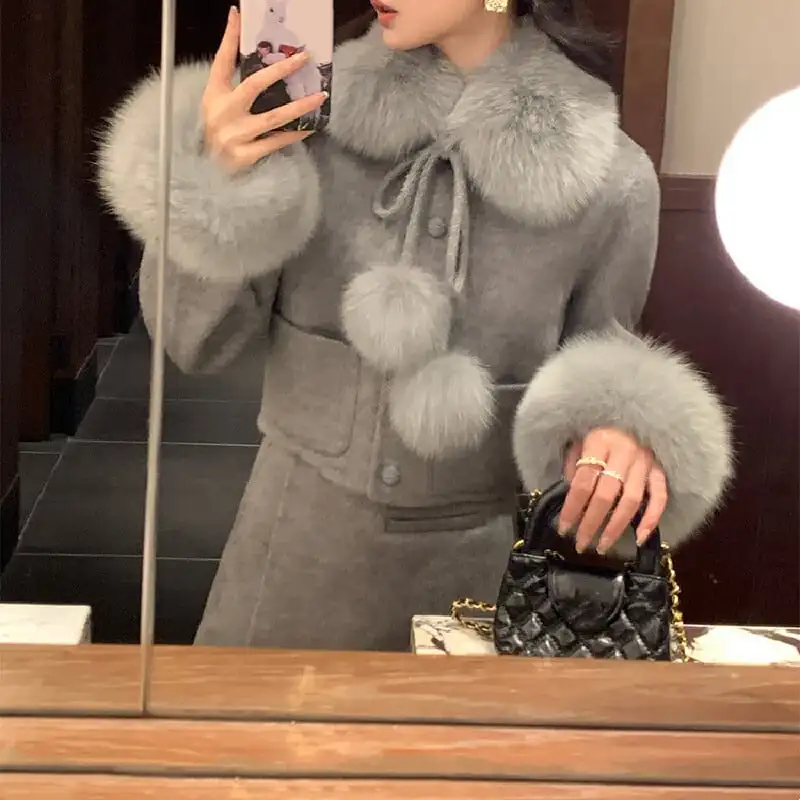 セットアップ コート+スカート 毛玉 エレガント 気質溢れる