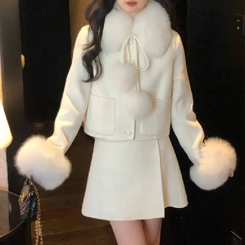 セットアップ コート+スカート 毛玉 エレガント 気質溢れる