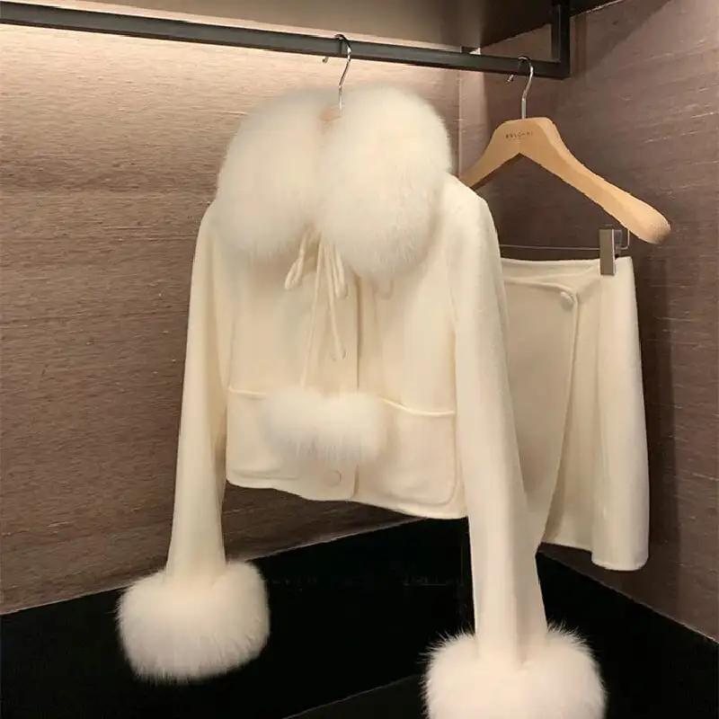 セットアップ コート+スカート 毛玉 エレガント 気質溢れる