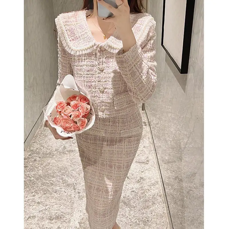 セットアップ ジャケット+スカート３色展開 ツイード スウィート