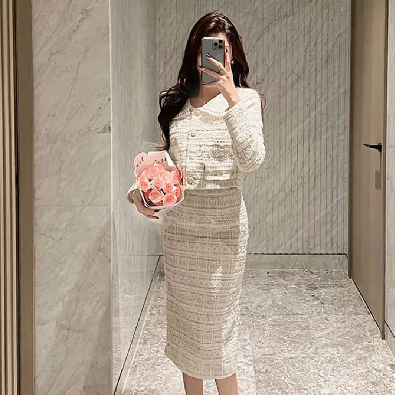 セットアップ ジャケット+スカート３色展開 ツイード スウィート