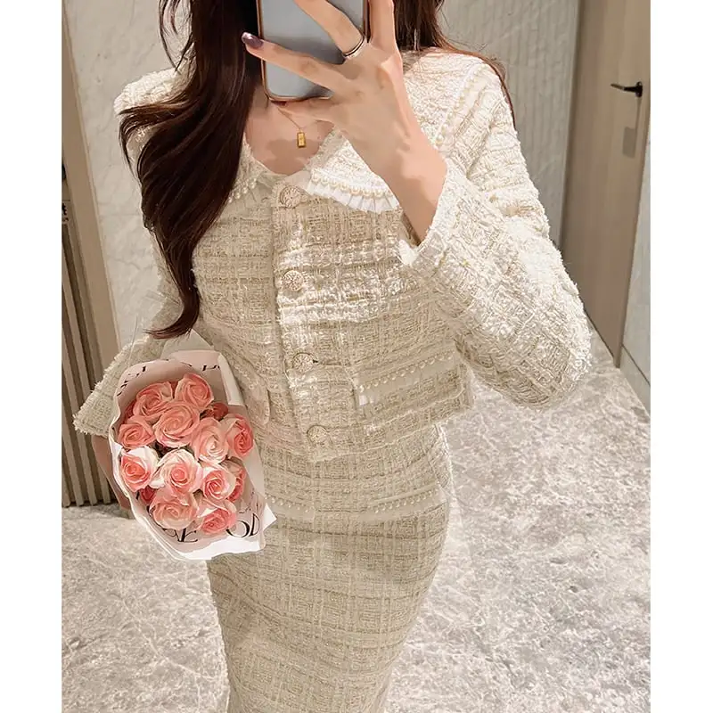 セットアップ ジャケット+スカート３色展開 ツイード スウィート