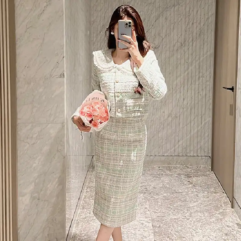 セットアップ ジャケット+スカート３色展開 ツイード スウィート