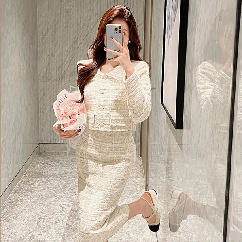 セットアップ ジャケット+スカート３色展開 ツイード スウィート