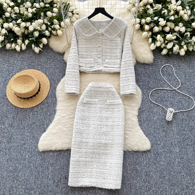 セットアップ ジャケット+スカート３色展開 ツイード スウィート