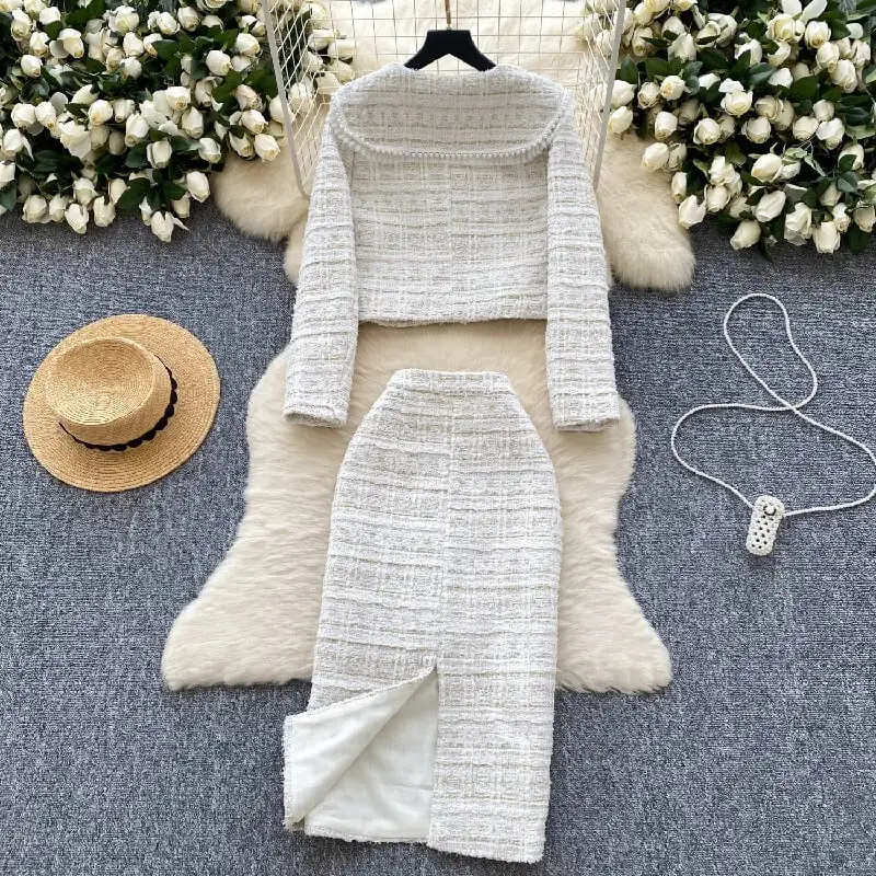 セットアップ ジャケット+スカート３色展開 ツイード スウィート