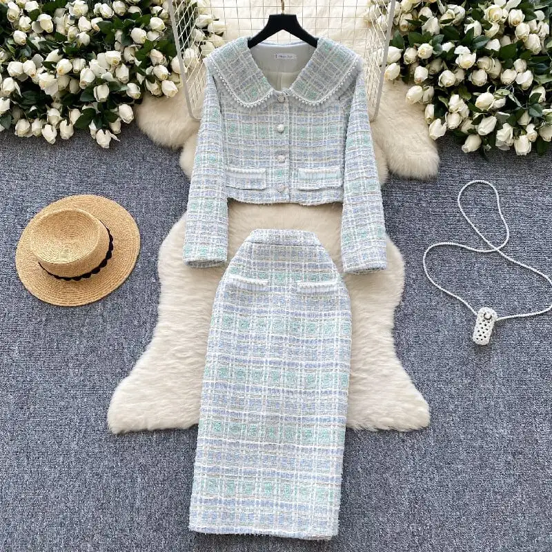 セットアップ ジャケット+スカート３色展開 ツイード スウィート