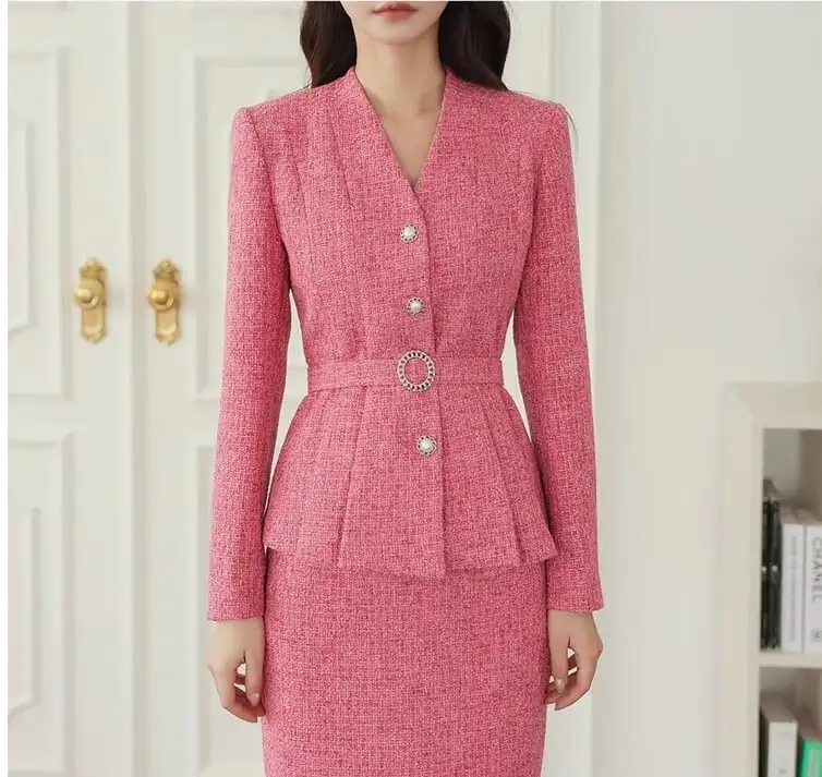 セットアップ トップス+スカート ツイード 長袖 OL/フォーマル