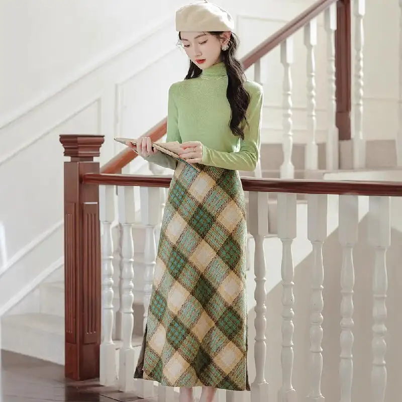 セットアップ トップス+スカート チェック柄 気質満点 レトロ