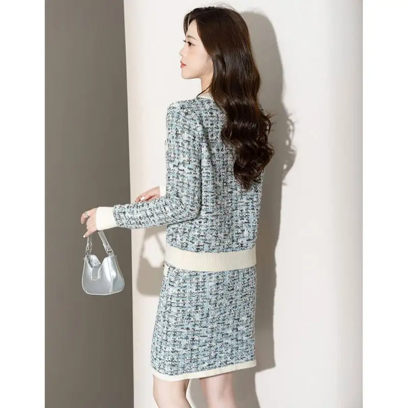 セットアップ トップス+スカート ニット 配色 長袖 気質溢れる 通勤