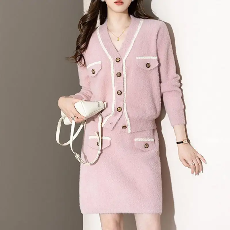 セットアップ トップス+スカート エレガント OL Vネック