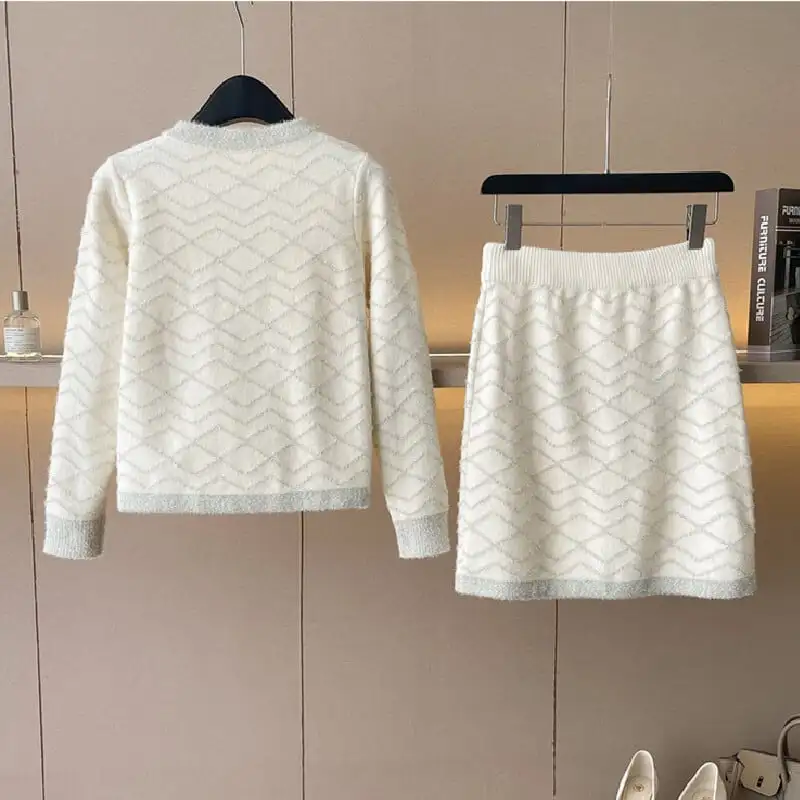 セットアップ トップス+スカート ニット 洗練される フェミニン ベージュ