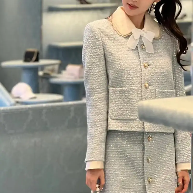 セットアップ 高級感 蝶結び ツイード OL/通勤 魅せる アウター+スカート