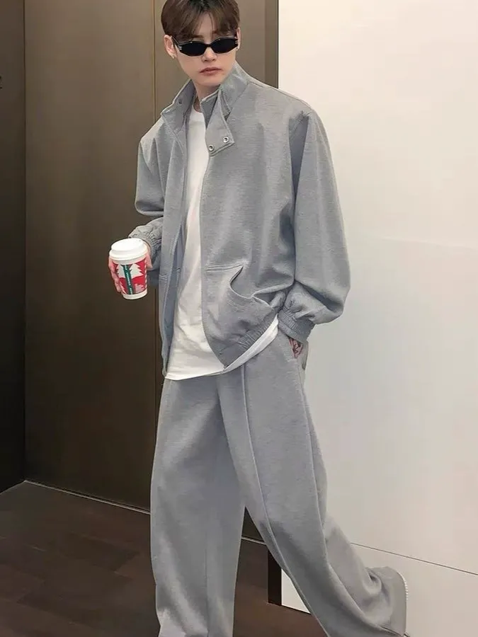 セットアップ スタンドネック 長袖 カジュアル ジャケット+長ズボン