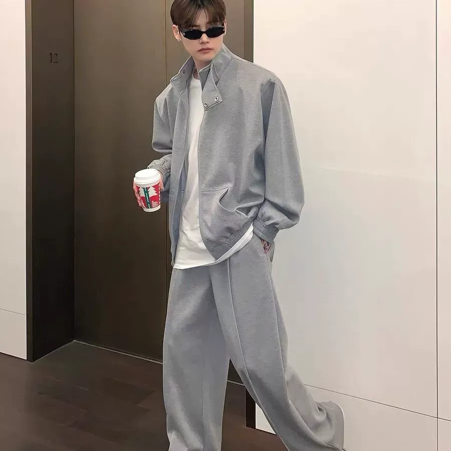 セットアップ スタンドネック 長袖 カジュアル ジャケット+長ズボン