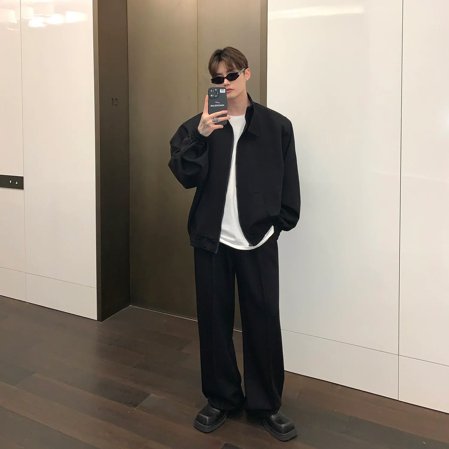 セットアップ デザイン感 カジュアル スタンドネック アウター+ルーズ 長ズボン