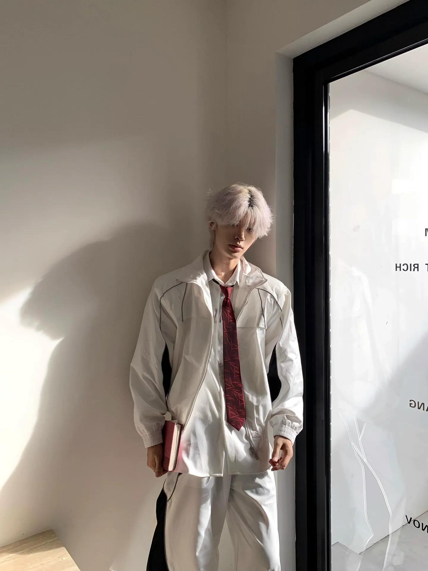 セットアップ バイカラー カジュアル スタンドネック シンプル ジャケット+ワイドパンツ