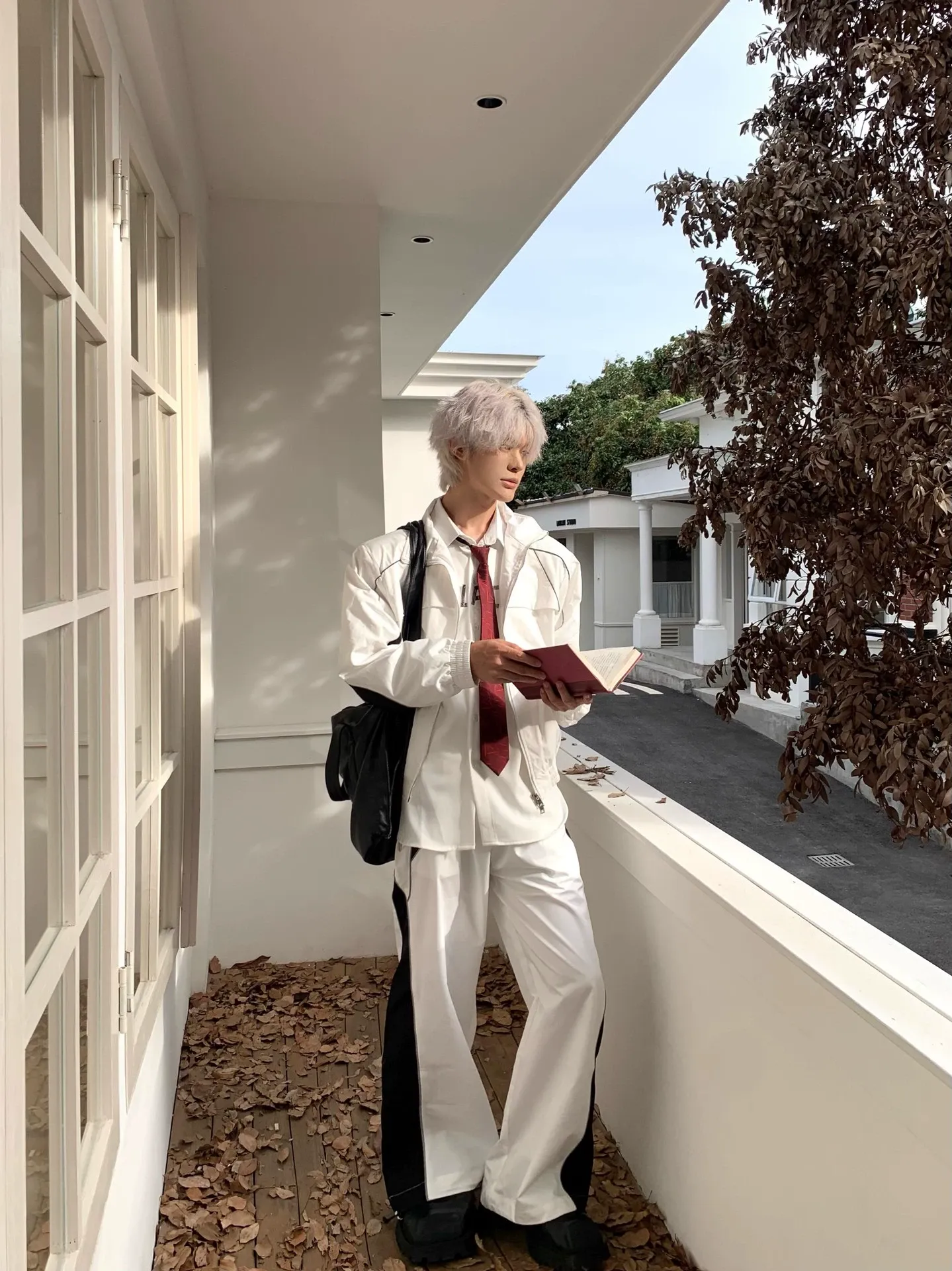 セットアップ バイカラー カジュアル スタンドネック シンプル ジャケット+ワイドパンツ